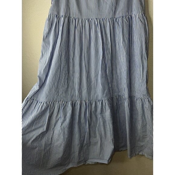 J. CREW Sleeveless A-Line Dress 2 NEW Seersucker Blue Striped Cotton Tiered 1A - Picture 10 of 12
